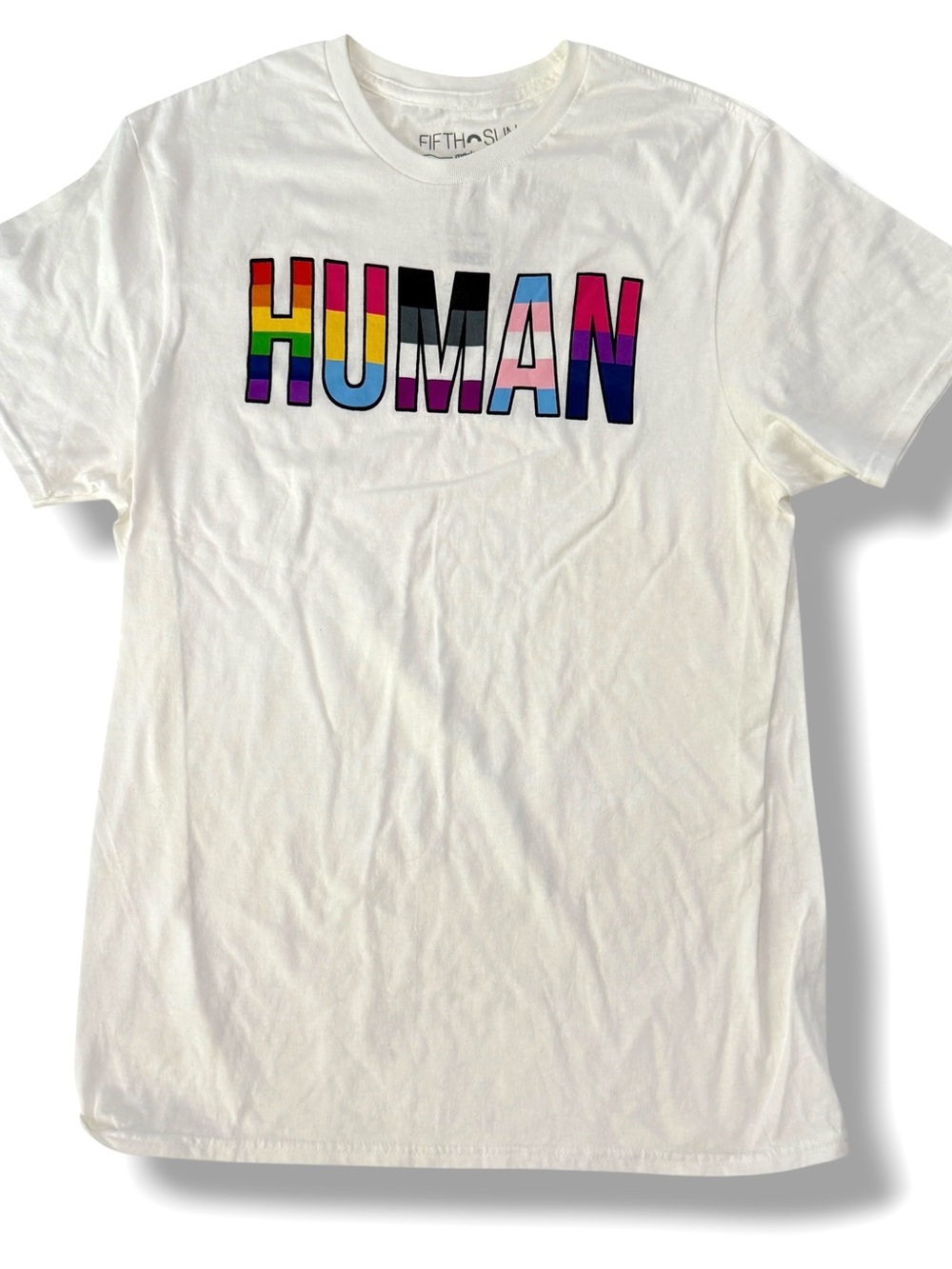 Pride Flag Rainbow 'Human' Tee T-Shirt Size M NWT 100% Cotton